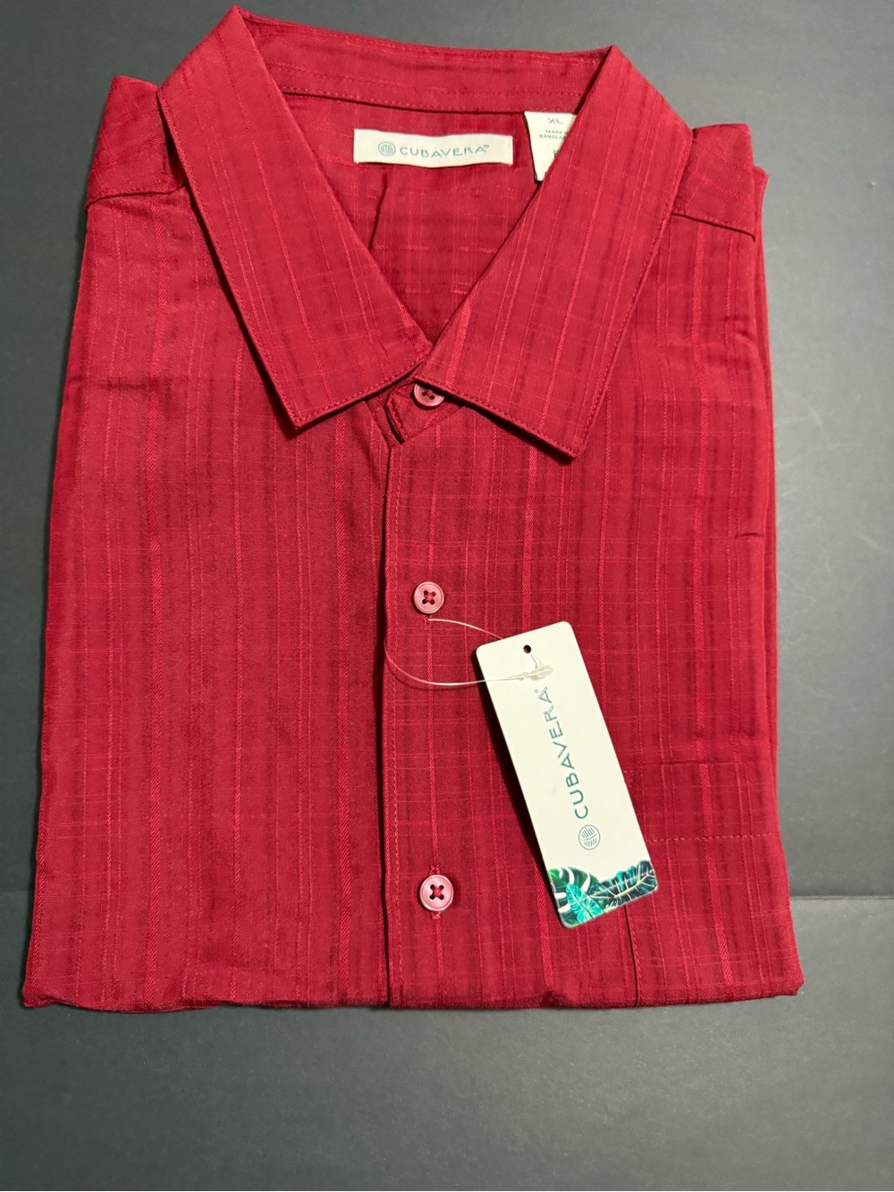Cubavera Red Textured Short-Sleeve Button-Down Shirt